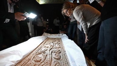 An artefact from Raqqa in northern Syria takes its place at the National Museum in Damascus, having been kept by France for years. AFP