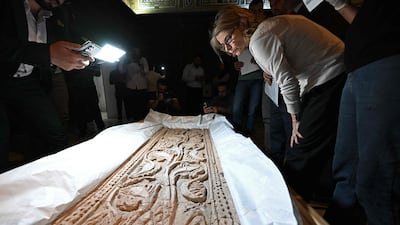An artefact from Raqqa in northern Syria takes its place at the National Museum in Damascus, having been kept by France for years. AFP
