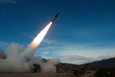 A US Army Tactical Missile System (Atacms) is test fired in North Carolina at the White Sands Missile Range in 2021. US Army via AP