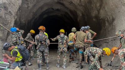 Army personnel conducting a search and rescue operation at a tunnel site of the Rasuwagadhi Hydropower project in Rasuwa. AFP