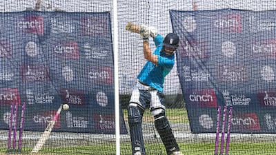 England's Ben Stokes batting at training.