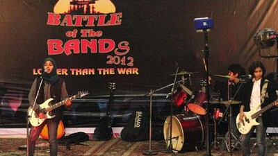 The all-girl rock band Pragaash perform at a music festival in Srinagar, India, in December. AP Photo