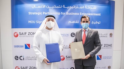 Etihad Credit Insurance signed a preliminary agreement with Hamriyah Free Zone and Sharjah Airport International Free Zone to help exporters and re-exporters from the free zones boost their business. Photo: ECI