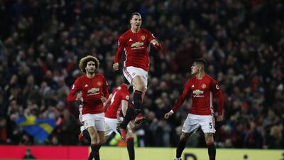 Manchester United's Zlatan Ibrahimovic celebrates scoring against Liverpool. Phil Noble / Reuters