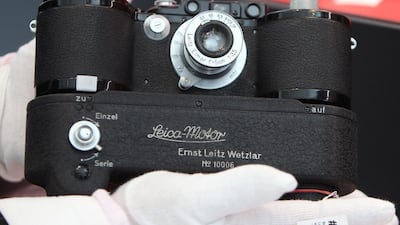 A Leica Model 2500 GG on exhibit at the new Leica headquarters in Wetzlar, Germany. Daniel Roland / AFP