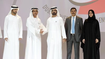 Sheikh Mohammed bin Rashid congratulates the winners of the Dubai Government Excellence Awards. Wam