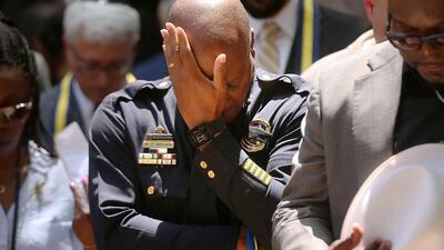 Dallas Police Chief David Brown at a prayer vigil following the deaths of five police officers last night during a Black Lives Matter march on July 8, 2016 in Dallas, Texas. Spencer Platt/Getty Images/AFP