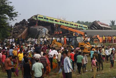 The chaotic scene after two passenger trains collided in India's Odisha on Friday. Reuters