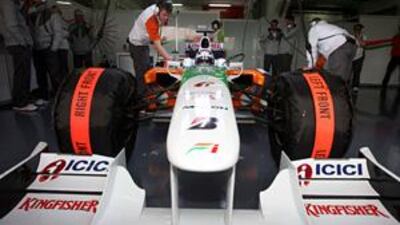 Adrian Sutil of Force India F1 VJM02 during day one of Formula One testing in Barcelona yesterday.