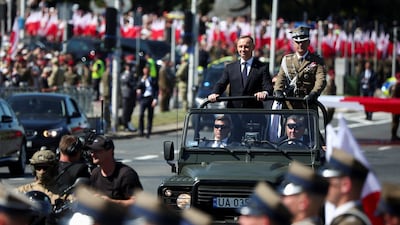 Polish President Andrzej Duda arrives for the military parade on Armed Forces Day, celebrated annually on August 15 to commemorate Poland's victory over the Soviet Union's Red Army in 1920, in Warsaw, Poland, August 15, 2023. REUTERS / Kacper Pempel