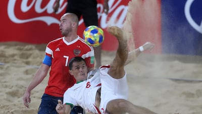 Ihar Bryshtsel of Belarus (R) in action against Anton Shkarin of Russia. EPA