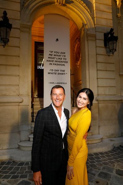 Diala Makki at the exhibtion for “A Tribute to Karl: The White Shirt Project”,