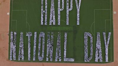 November 24: The pupils of GEMS Education used National Day as an excuse to form the “world’s largest human sentence”. In all, 6,958 pupils from 35 schools across the country gathered on the sports field of GEMS Modern Academy in Dubai to spell out “Happy National Day”. Courtesy Gems Education