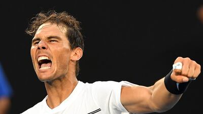 Rafael Nadal celebrates his win over Alexander Zverev in the third round of the Australian Open on Saturday. Julian Smith / EPA
