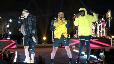 From left, Taboo, Apl.de.ap and will.i.am from the Black Eyed Peas will performs their hits 'Where Is the Love?' and 'Boom Boom Pow' at Expo 2020 Dubai on January 25. EPA