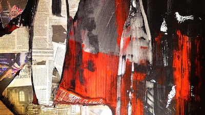 The first-generation Emirati artist Najat Makki’s untitled painting depicts a strong, female form in a sea of texture. Courtesy Najat Makki / ADMAF