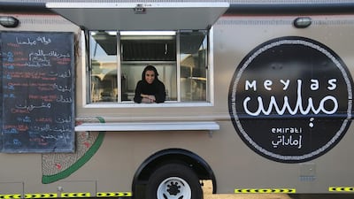 Emirati Shaikha al Kaabi with her Meylas food truck. (Ravindranath K / The National)