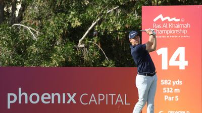 Marcus Helligkilde of Denmark tees-off on the 14th hole. Getty Images