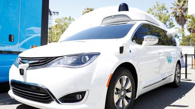 A Waymo self-driving car is seen during the annual Google I/O developers conference in Mountain View, California, May 8, 2018. REUTERS/ Stephen Lam/File Photo