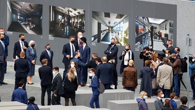 Sheikh Abdullah bin Zayed, Minister of Foreign Affairs and International Co-operation and his Israeli counterpart Gabi Ashkenazi visit the Holocaust memorial together with German Foreign Minister Heiko Maas prior to their historic meeting in Berlin, Germany. Reuters