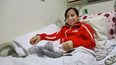 Sehriban Sertkal, 19, of Vatan, Gaziantep, in Gaziantep University Hospital, where she is being treated for three gunshot wounds. Isabel Hunter for The National