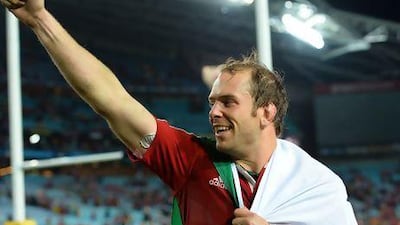 British and Irish Lions captain Alun Wyn Jones celebrates victory.