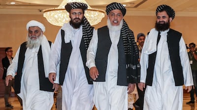 Senior Taliban members during the Intra Afghan Dialogue talks in Doha. AFP