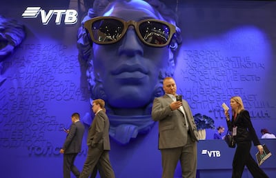 Delegates at the VTB stand at the St Petersburg International Economic Forum. Reuters