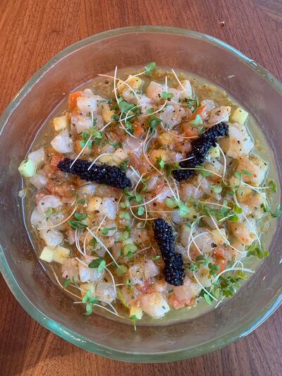 The starters menu is awash with seafood and raw dishes, including the ceviche. Dean Wilkins / The National