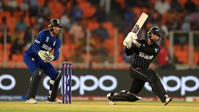 Devon Conway of New Zealand hits out. Getty