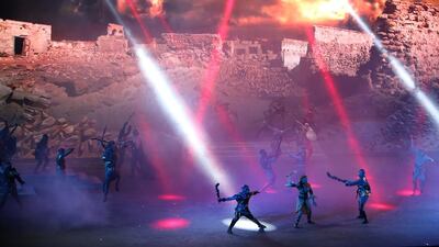 Lebanese singer and theatre actor Ghassan Saliba plays Al Faris and Emirati soprano Balqees Fathi debuts as a theatre actor with the role of Shomoos, the lover.. Pawan Singh / The National