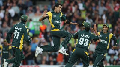 Umar Gul of Pakistan celebrates the wicket of Luke Wright of England during the 2009 T20 World Cup at The Oval in London, England. They went on to win the title. Getty