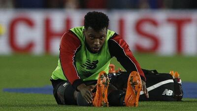 Liverpool’s Daniel Sturridge warms up before the League Cup contest on Wednesday night against Southampton. Adrian Dennis / AFP