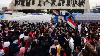 Iraqi university students take part in a strike and protests in central Baghdad, Iraq. EPA