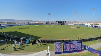 A general view shows the al-Amerat Cricket Stadium in Oman's capital Muscat on October 16, 2021. - The seventh T20 World Cup gets underway in Oman and the UAE at the weekend with the world's best players queueing up to take the title and the headlines. (Photo by Haitham AL-SHUKAIRI / AFP)