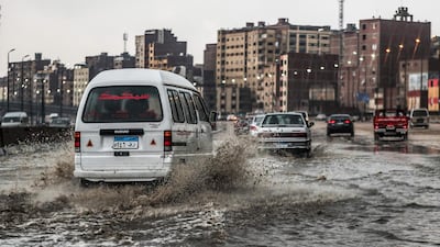 A flooded portion of the ring road that encircles the Egyptian capital Cairo and its twin city of Giza during a heavy storm, March 12. AFP