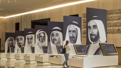 An Etihad Museum exhibit of the sheikhs involved in creating the UAE. Antonie Robertson / The National