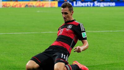 Miroslav Klose has scored twice at the 2014 World Cup finals. Adrian Dennis / AFP