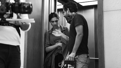 Padukone and director Shakun Batra on set.