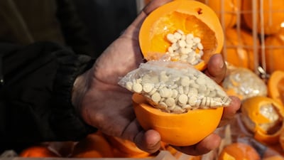 Captagon smuggled in hollowed-out oranges in the Beirut port in Lebanon. Tough sentences for drug smuggling remain in the UAE. AFP