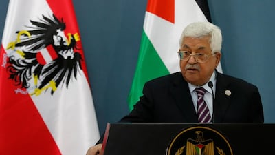 Palestinian President Mahmoud Abbas speaks during a joint press conference with Austrian President Alexander Van der Bellen in the West Bank town of Ramallah. EPA