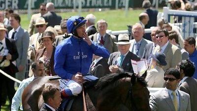 Frankie Dettori, pictured here on Antara, will saddle Poet's Voice today for Saeed bin Suroor, right, in the Celebration Mile at Goodwood.