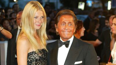 Gwyneth Paltrow, in Valentino, and Valentino Garavani attend the opening ceremony of the 59th Venice Film Festival on August 29, 2002 in Venice, Italy. Getty Images