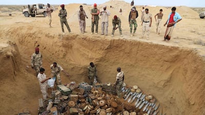 A shot shows landmines collected by the Sudanese-Yemeni force. AFP
