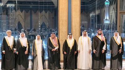 Sheikh Mohamed bin Zayed stands for a photograph at the summit.