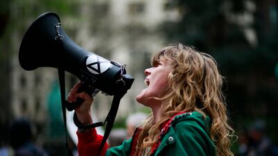 An Extinction Rebellion activist takes part in a protest in New York on Monday held to highlight government inaction on climate change. AFP