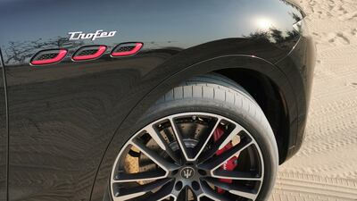 The 55cm forged aluminium alloy wheels are the largest yet fitted to a Maserati and are strapped to Continental SportContact 6 tyres.