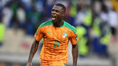 Nicolas Pepe celebrates after scoring his Ivory Coast's second goal. AFP
