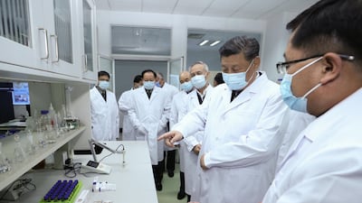 Chinese President Xi Jinping learning about the progress on the vaccine and anti-body during his visit to the Academy of Military Medical Sciences in Beijing, capital of China. EPA