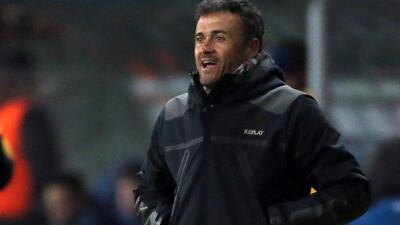 Barcelona manager Luis Enrique reacts during his side’s 2-0 win over Bate Borisov in the Champions League on Tuesday night. Maxim Malinovsky / AFP